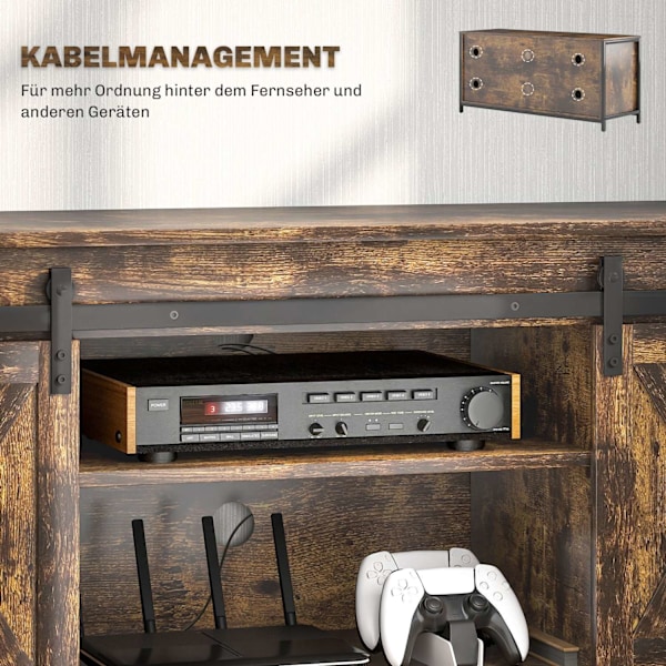 Rootz TV Lowboard - TV Stand - Media Console - 6 Fack - För 60 "TV -apparater - 120 cm x 40 cm x 54 cm - Rustik industriell design