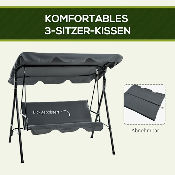 Rootz Hollywood Garden Swing - 3 -paikkainen keinupöytä - ulkoterassi keinu - teräsrunko - 172 x 110 x 153 cm - ihanteellinen auringonsuojaus