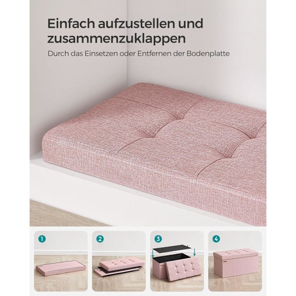 Rootz Opbevaringsskammel - Osmannisk bænk - Legetøjskasse - MDF & linned - 38 cm x 76 cm x 38 cm - Pastel Pink
