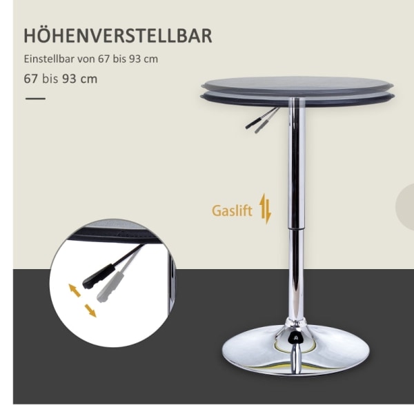 Rootz Højdejusterbart barbord - Pubbord - Bistrobord - Hydraulisk løft - Kunstlæderbetræk - 360-graders rotation - Ø63 x 67-93H cm