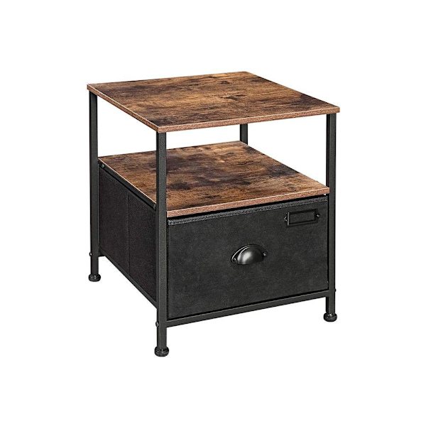 Rootz Sidebord - Sidebord med skuffe - Accentbord - Endebord - Sengebord - Lille sidebord - Træsidebord - Industrielt sidebord - MDF - Metal - Brun-so