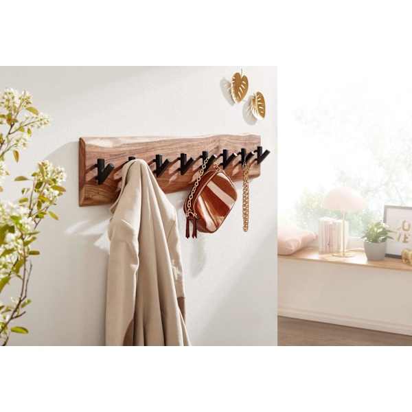 Rootz design klädhängare akacia massivt trä - metall 90 x 19 x 9 cm - Krokstång hall klädhängare vägg - Garderobsträ
