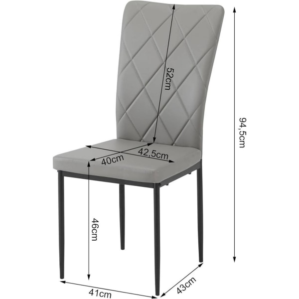 Rootz spisestuestole Sæt med 4 - Køkkenstole - Moderne siddepladser - Komfortabelt polstret sæde - Ergonomisk rygstøtte - Holdbar metalramme - 42 cm x