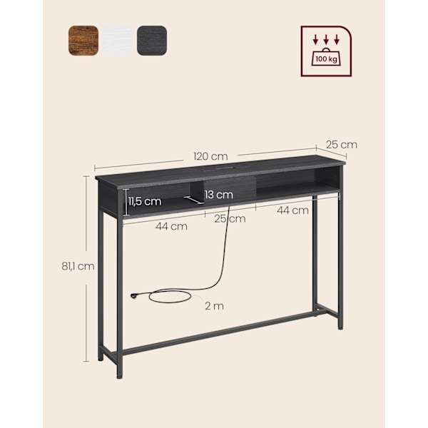 Rootz hjemmekontor - Skrivebord - Computerbord - Spånplade og stål - 25 cm x 120 cm x 81,1 cm - Antracitgrå-blæk Sort - 10,7 kg
