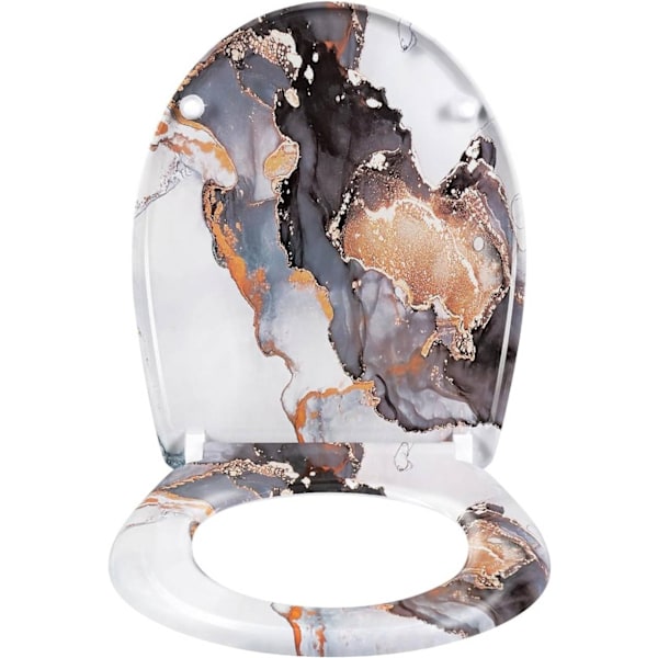 Rootz O-formad termosad toalettsits - Soft Close - Quick Release - Rostfritt stål Gångjärn - 37 cm x 47,5 cm - Antracit trämönster