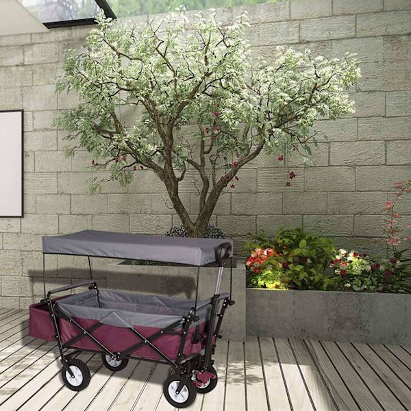 Rootz hopfällbar vagn med tak - Bruksvagn - Trädgårdsvagn - Slitstark 600D polyester - Enkel förvaring - Kraftig 80 kg Kapacitet - 120 cm x 51 cm x 93