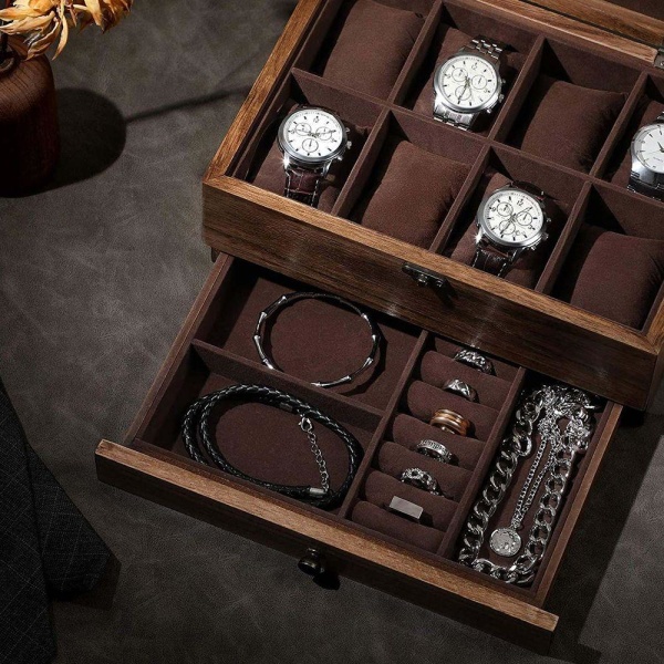 Rootz Watch Box - 8 fack Klockbox - Klockförvaringsbox - Watch Organizer Box - Klocklåda i trä - Lyxklockbox - Reseklocka Box - Watch Case Box