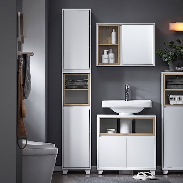 Rootz Tall Badrumskåp - Smal förvaringsenhet - Slim Cabinet - Justerbara hyllor - MDF, PB - 30x170x30cm