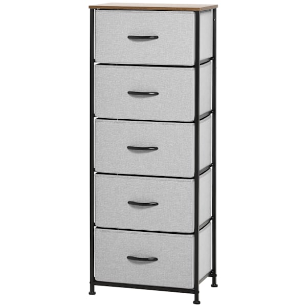 ROOTZ 5 Skuffe Bryst - Opbevaringsskab - Foldbar stofskuffe - Optimal stabilitet - 45 x 30 x 116 cm - Grå
