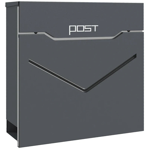 Rootz Mailbox - Brevlåda - Modern Design - Väderbeständig - Galvaniserat stål - Grå - 37cm x 10,5cm x 37cm