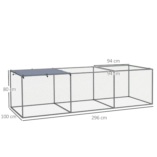 Rootz Enclos Poulailler Cage - Rabbit Hutch - Small Animal Pen - Galvanized Steel - 3m x 1 m x 0,8 m för säkert utomhus kul