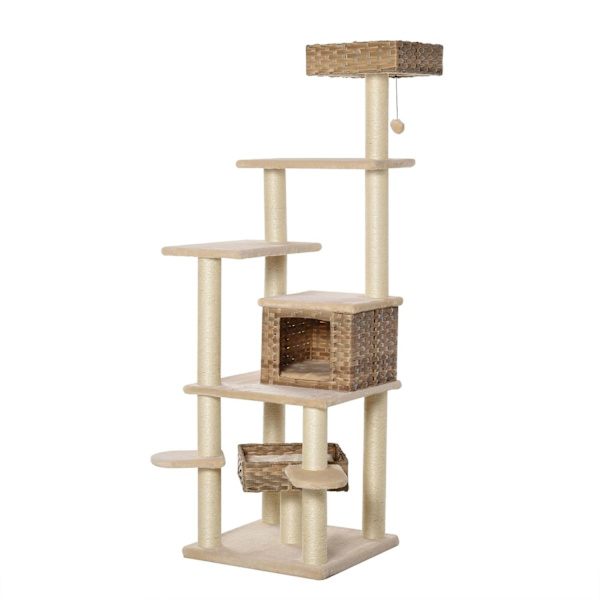 Rootz kradsestolpe - beige, brun - konstrueret træ, plys, sisal - 21,65 cm x 21,65 cm x 68,5 cm