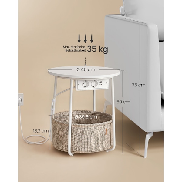 Rootz 3 stykke sæt sidebord - endebord - natbord - spånplade stål polyesterstof - mat hvid kamelbrun - 45 cm x 50 cm x 50 cm - 39,6 cm x 18,2 cm x 18,