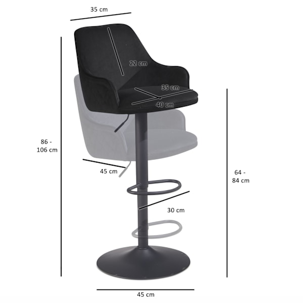 Rootz Modern Design Barpall - Sammetssits - Diamantquiltning - Metallbas - 45cm x 86-106cm x 45cm