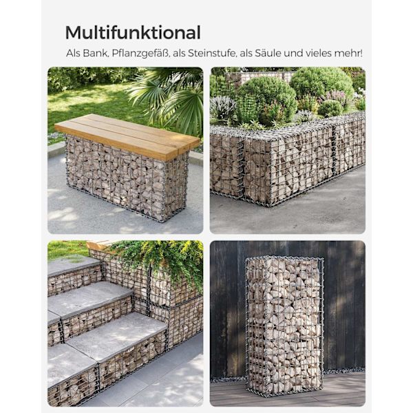 Rootz Silver Gabion Sæt - Metal Mesh - Spiralpind - Afstandskroge - Galvaniseret stål - 100 cm x 50 cm x 30 cm - Stærk og holdbar - Nem at samle - Als