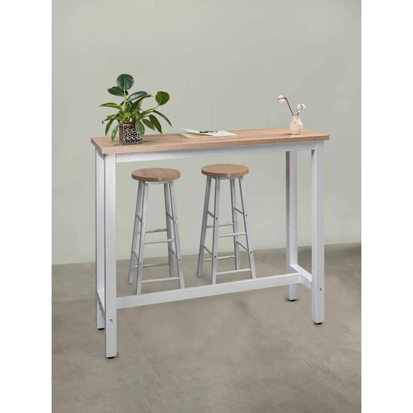 Rootz Modern Barbord og Taburet Sæt - Pub Bord Sæt - Bord i bordhøjde - Holdbart, Ridsefast, Nem Vedligeholdelse - Stålstel, MDF bord - 120 cm x 40 cm
