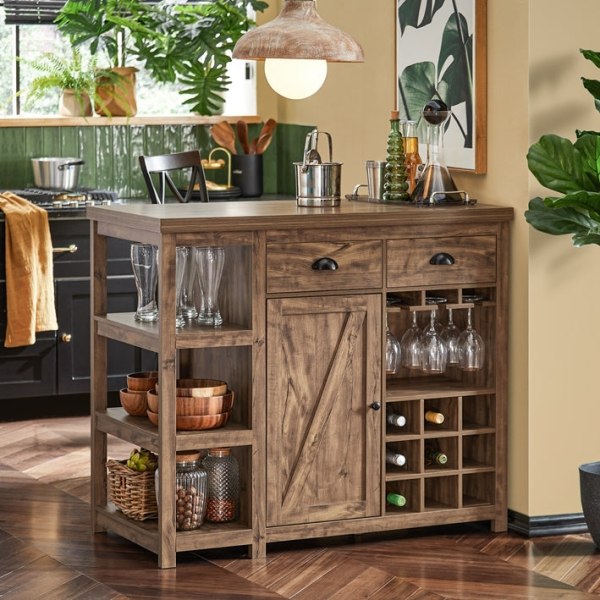 Rootz Kitchen Islandin senkki - Baaripöytä - Buffetkaappi - Vintage teollinen muotoilu - MDF- ja PB-materiaali - 110cm x 95cm x 55cm - Säilytys- ja vi