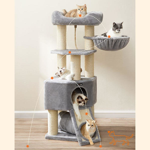 Rootz Cat Tree - Kradsestolpe med tunnel - Ridsestolpe med kattekasseskab - Katteklatretræ - Katteaktivitetstræ - Kattelegetræ - Moderne kattetræ - Ka