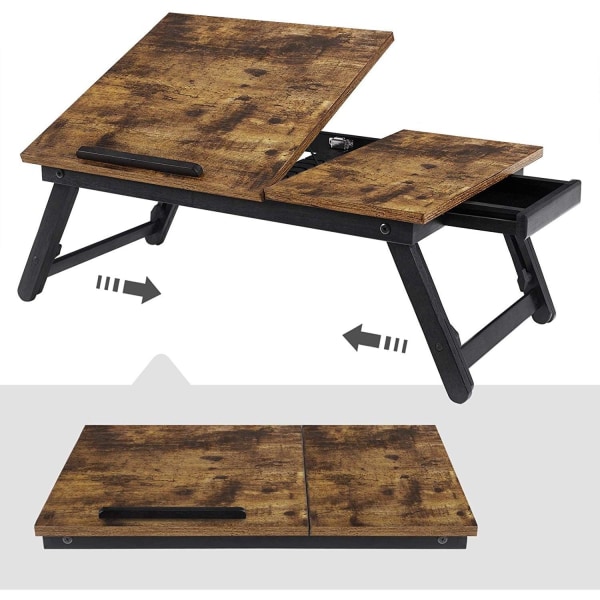 Rootz Laptop Stand - Laptop Holder - Til seng og sofa - Morgenmadsbord - Højdejusterbar - 15,6 tommer - Brun - Sort - Industriel