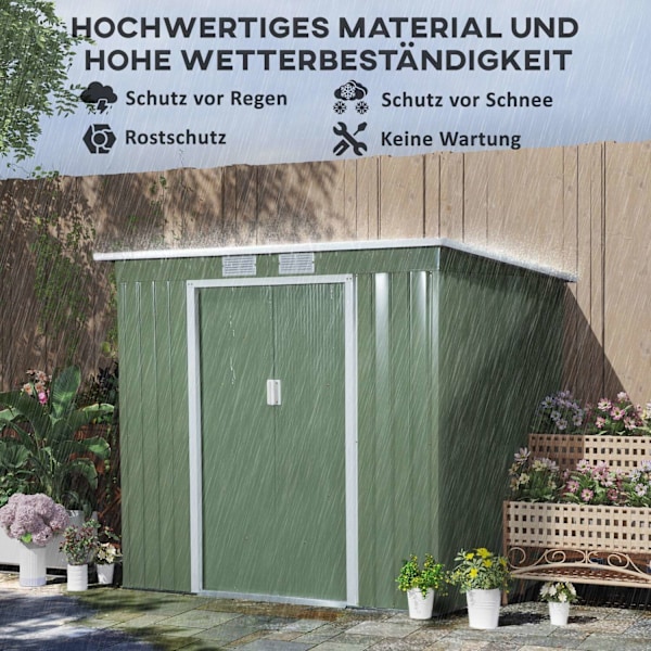 Rootz Tool Shed - Puutarhavaja - Storage Shed - Kestävä ja tuuletettu - 213 x 130 x 159cm - Vihreä