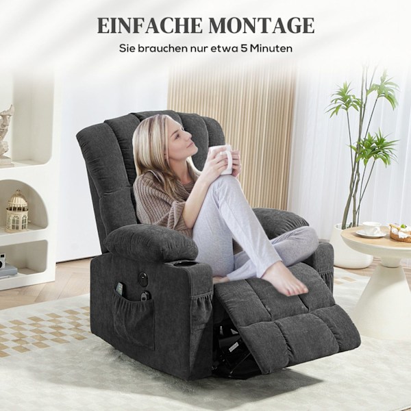 Rootz Electric Power Lift Stand Up Stol - RECLINER - Biografstol - Massage & varme - 93W X 91d X 110H CM - USB -porte & Cupholdere - Grå