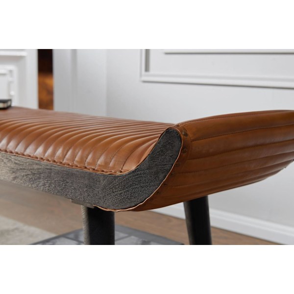 Rootz bænk ægte læder - massiv træ bænk brun 125x51x38 cm moderne - Design polstret bænk gang Læder bænk sengebænk 2 personer - Hall bænk moderne