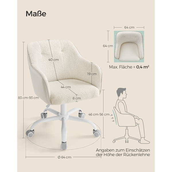 Rootz Drejestol - Loungestol - Kontorstol - Stålstel - Fløjlsbetræk - Justerbar højde - 64cm x 64cm x (83-93)cm