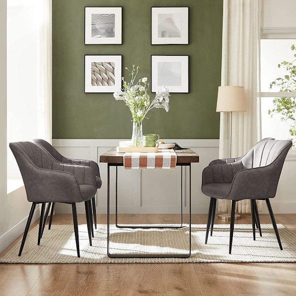 Rootz Matstol - Stol - Med PU-överdrag Och Armstöd - Sammetsstol - Matsalsstolar - Grå - 62,5 x 60 x 85 cm
