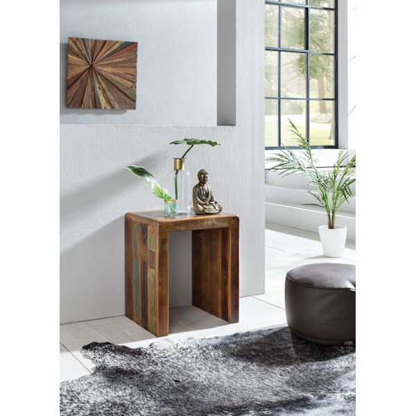 Rootz sidebord 45 x 40 x 55 cm massivt træ Mango Genbrug Shabby - Lille stuebord Natbord Bådtræ natkonsol