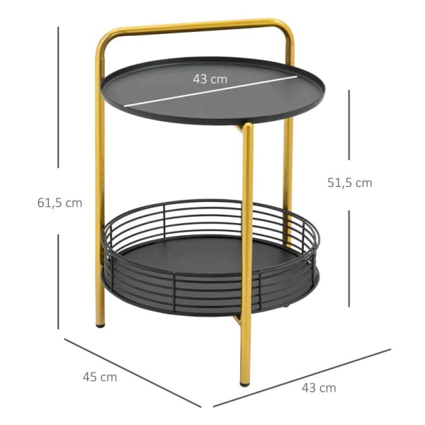 Rootz Sidobord - 2-i-1 Design - Industriell design - Serveringsbricka + Sidobord 1 Hylla - Stål - Guld + Svart - 43L x 45W x 61,5H cm