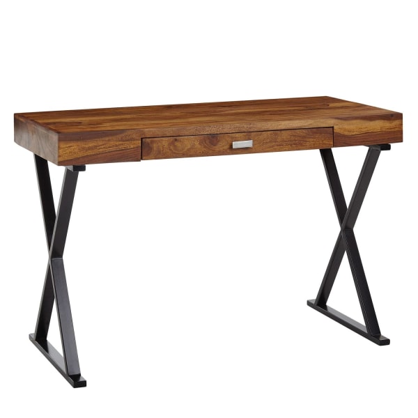 Rootz skrivebord 120x55x78 cm massivt sheesham træ - metal sort - Design kontorbord med skuffe - HomeOffice laptop bord computer bord med opbevaringsp