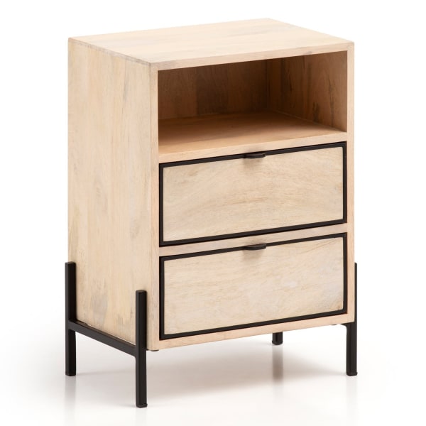 Rootz Modern Sengebord - Natbord - Endebord - Metal og træ - 43 cm x 60 cm x 30 cm - Håndlavet - Unikt design - Skuffe og rum - Lysebrun og sort - 5 k