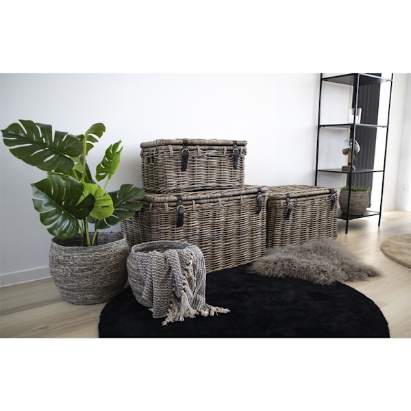 Rootz Depok 3 -stycken Set Storage Trunks - Rattan Chests - Wicker Bins - Versatile Storage - 81x51x48cm, 71x41x41cm, 61x30x29cm