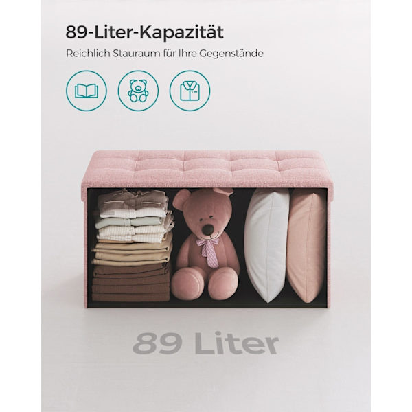 Rootz Opbevaringsskammel - Osmannisk bænk - Legetøjskasse - MDF & linned - 38 cm x 76 cm x 38 cm - Pastel Pink