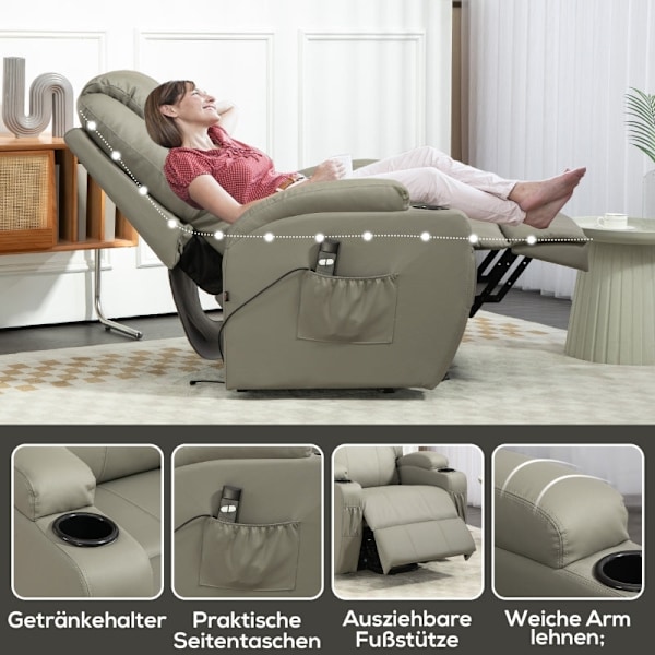 Rootz Elektrisk stand-up tv hvilestol - Biografsæde - Remote Control Recliner - Seniorstol - 85cm x 92cm x 109cm