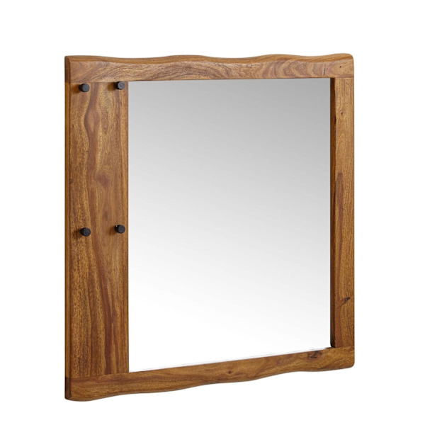 Rootz vægspejl massivt sheesham træ 80x80x3 cm design korridor spejl trækant - Hængende spejl moderne med kroge - Spejlvæg Large - Moderne garderobesp