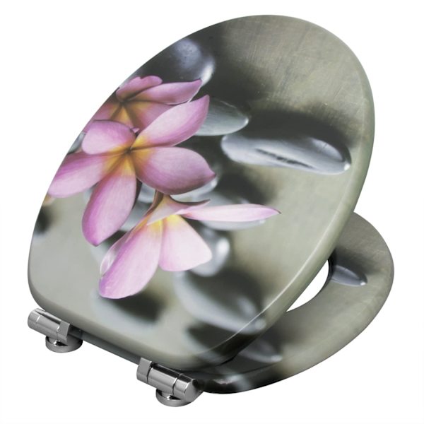 Rootz Toiletsæde - Toiletlåg - Badeværelsestilbehør - Toiletdæksel - Essential toilet - Throne Top - Loo sæde - Flower Grey - 37,8x43,8cm