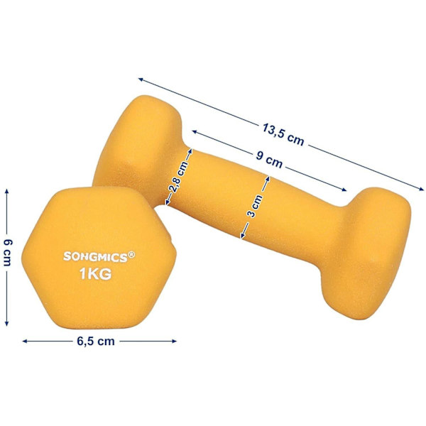 Rootz käsipainosetti - 1 kg per käsipaino - Keltaiset käsipainot - Painot ja käsipainot - 2 kpl