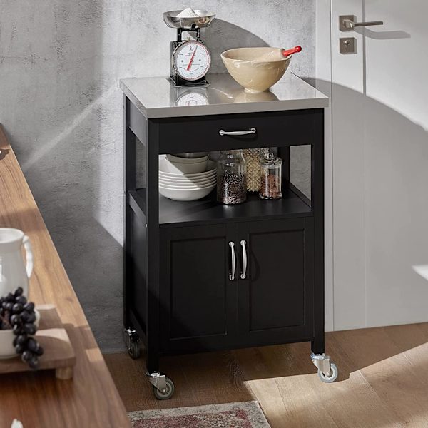 Rootz Modern Köksvagn - Vagn Förvaringsvagn - Serveringsvagnar - Köksskåp med bänkskiva i rostfritt stål