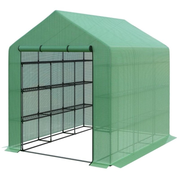 Rootz Greenhouse - Folieväxthus - Walk-in växthus - Med 8 hyllor - Kallram - Grön - 244 x 180 x 210 cm