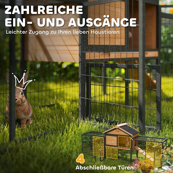 Rootz 2 Level Rabbit Stable - Double -Deck House - Udendørs kæledyrskabning - Vejrbestandigt, let rent - 217 cm x 53 cm x 86 cm