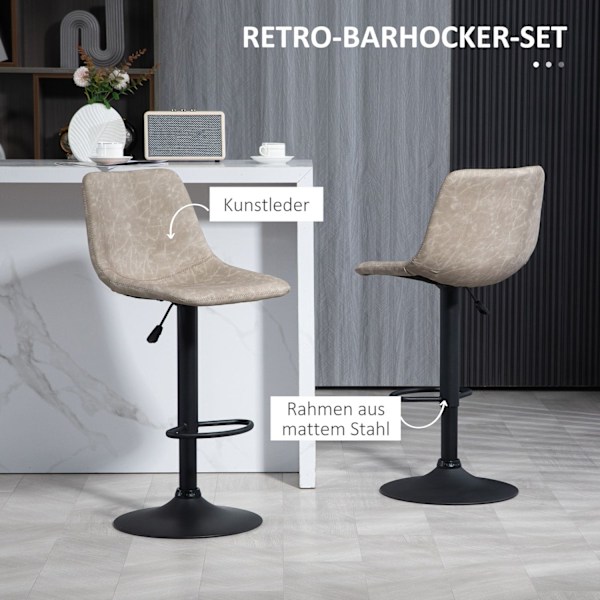 Rootz Justerbar drejelig barkrakker Set - Retro køkken afføring - Faux læderstænger - Højde Justerbar - 42x47.5x90.5-111.5 cm brun -sort
