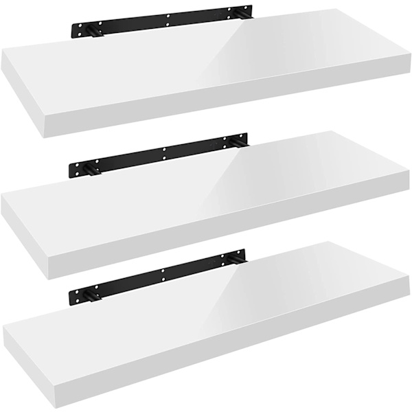 Rootz Sæt med 3 væghylder - Displayhylder - Opbevaringshylder - Holdbar MDF & PVC finer - Fugtbestandig - Nem installation - Alsidig brug - Flere læng