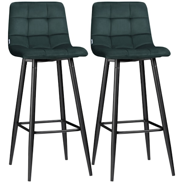 Rootz Barstolar Set med 2 - Kökspallar - Sammetstyg - Ergonomisk design - Robust stålstomme - Grön - 42cm x 47cm x 105cm