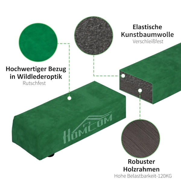 Rootz Foldegymnastik Balancebjælke - Træningsbjælke - Ruskindsbetræk - Skridsikre fødder - Hængsler i rustfrit stål - Fyrretræ - 210 cm x 10 cm x 6,5