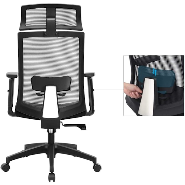 Rootz Kontorstol - Kontorstol - Ergonomisk - 360° drejestol - Lændestøtte - Nakkestøtte - Justerbar - Tiltbar - Sort