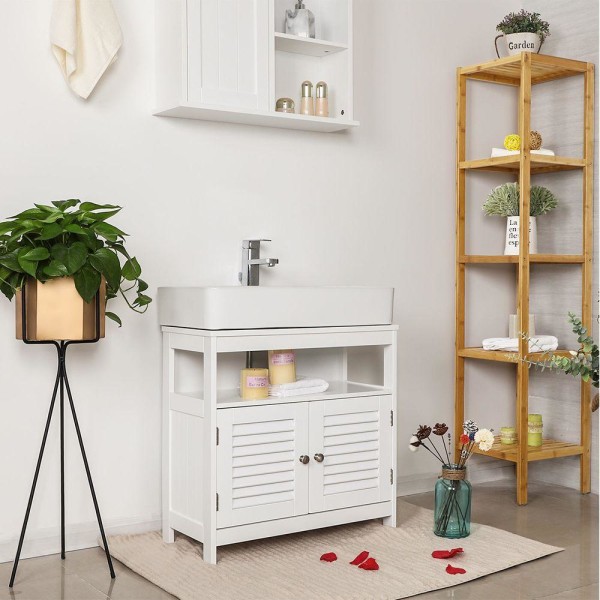 Rootz Håndvaskskab - Lameldøre Håndvaskskab - Vaskeskab - Badeværelsesskab - Vaskeskab - MDF-plade - Hvid - 60 x 60 x 30 cm (B x H x D)