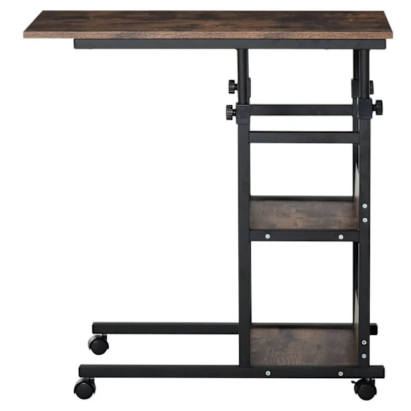 Rootz Sidebord - Sofabord med hjul - Højdejusterbart - Natbord med 2 nederste hylder - Sofabord - Spisestue - Stue - Metal - Brun - 80 x 40 x 72-82 cm