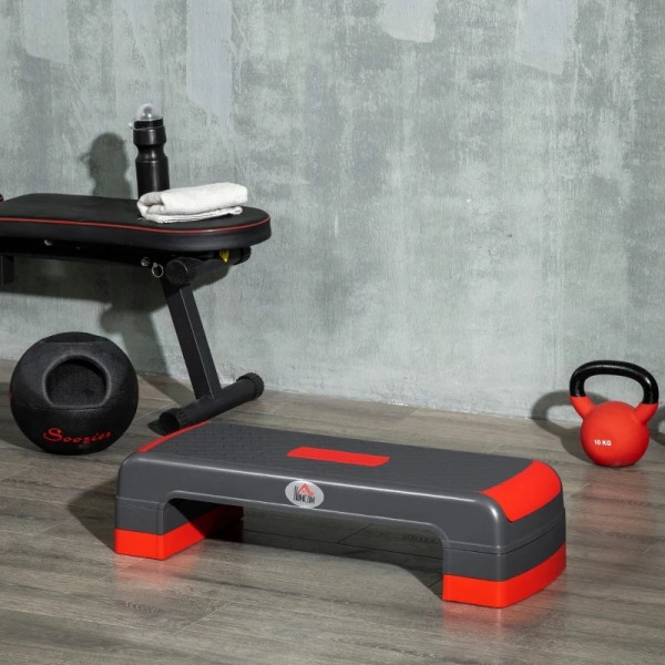 Rootz Stepper - Højdejusterbar - Aerobic Stepper - Plast - Skridsikker overflade - Rød + Sort - 78L x 28W x 10/15/20H cm