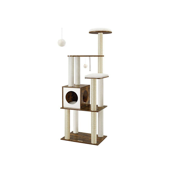 Rootz skrapstolpe - Katthus - Kattgrotta - Med leksaksboll - Kattträd - Greige - 58 x 40 x 165 cm (L x B x H)